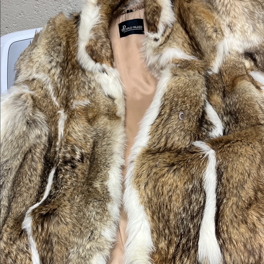 Luxurious Real Fur Coat in Brown and White